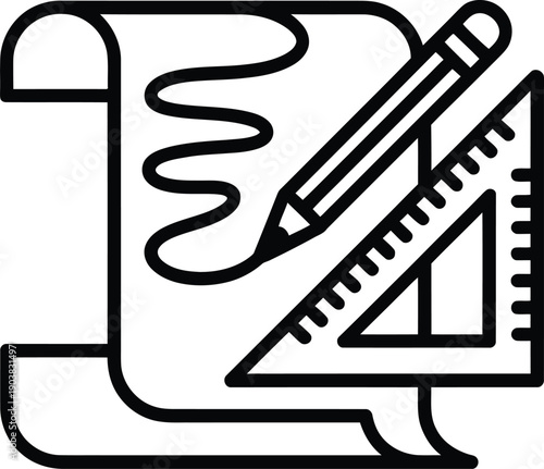 A drawing tool set with a ruler and pencil