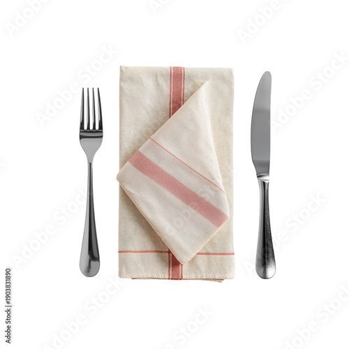 Set of Fork, Knife, and Napkin Arranged for a Meal on a Table