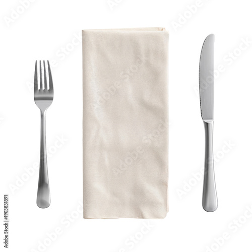 Set of Fork, Knife, and Napkin Arranged for a Meal on a Table
