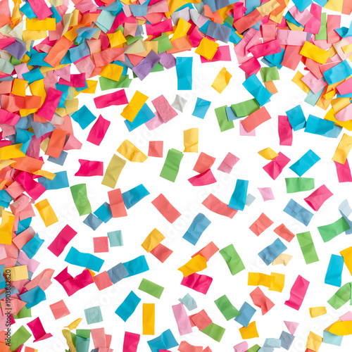 Colorful Confetti Scattered on a White Surface for Celebration Events and Par...