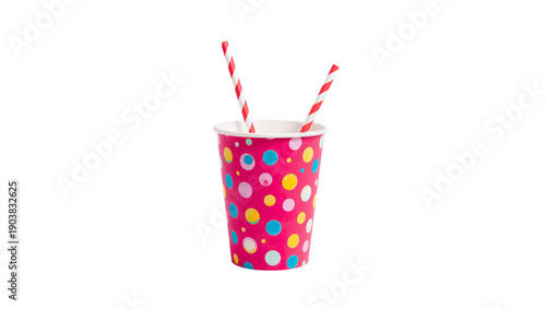Colorful Cup With Straws on a Plain Background for a Fun Drink Experience