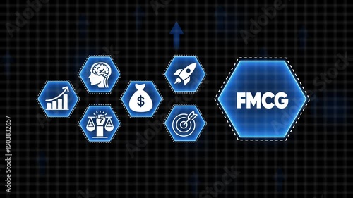 FMCG fast moving consumer goods concept with icons for growth investment strategy and success FMCG