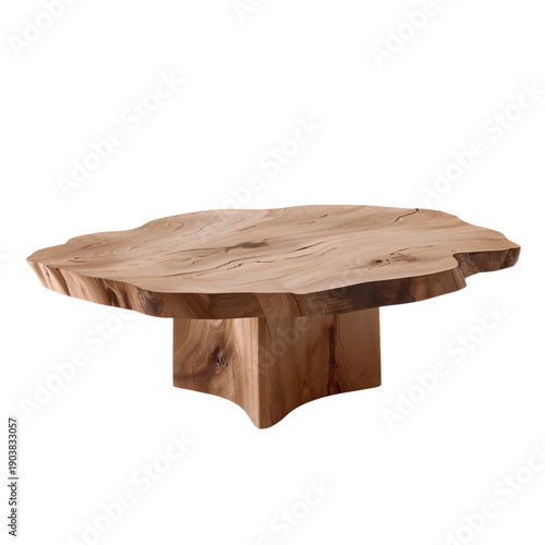 Round Wooden Coffee Table With Black Metal Base in a Living Room Setting