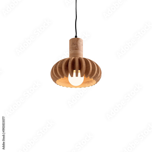 Modern Hanging Light Fixture in Simple Design Made of Wood With Circular Layers