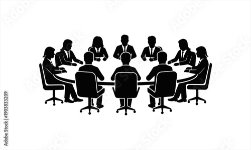 Business meeting with people sitting around a conference table.