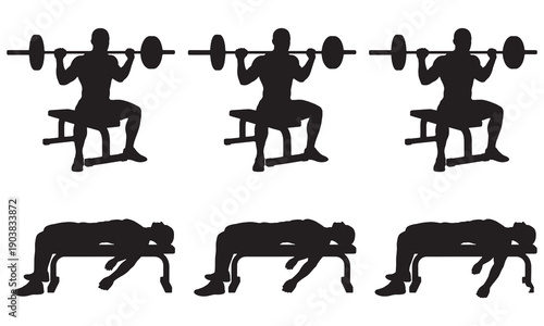 Barbell Bench Press Exercise Silhouette Sequence Workout