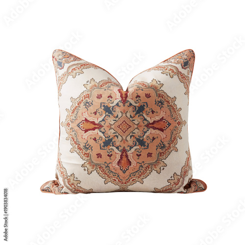 Decorative Pillow With Intricate Design Displayed on a Neutral Surface in a W...