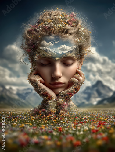 Nature Fusion Dream Landscape with Blossoming Imagery