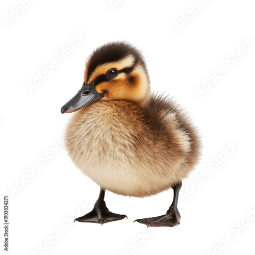 Duckling Stands on Its Feet in a Studio Setting With a Plain White Background