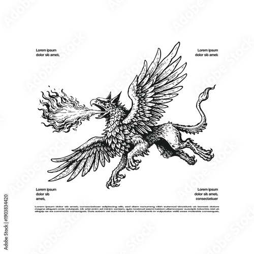 Vintage Engraving Style Illustration of a Mythical Griffin