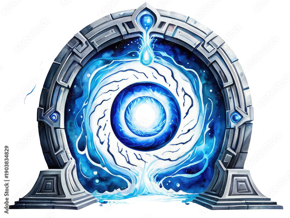 Fototapeta premium A mysterious portal with swirling blue energy, potentially leading to another dimension or reality