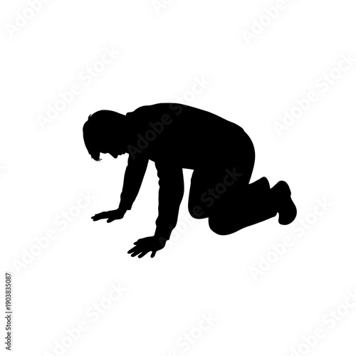 Man crawling on hands and knees in dynamic pose