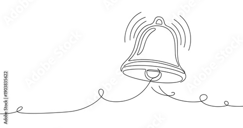 Continuous line drawing of a ringing bell with sound waves. No editable strokes