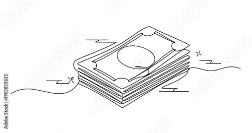 Minimalist line art illustration of a stack of paper currency. No editable strokes