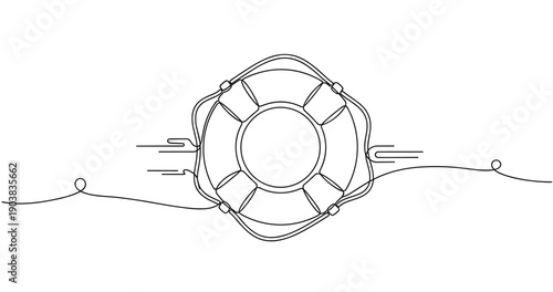 Minimalist line art lifebuoy drawing with continuous line design. No editable strokes