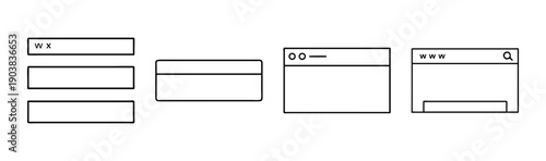 Set of minimalist line icons representing web browser address and URL input fields.