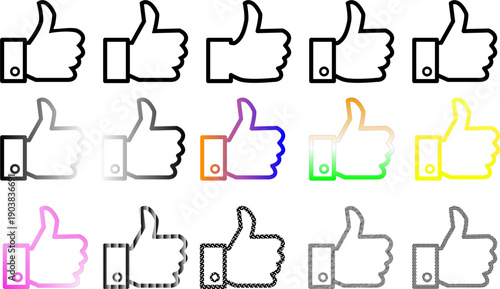 Grid of fifteen assorted thumbs up icon styles