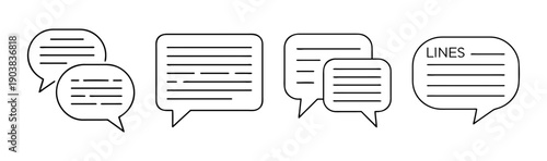 Multiple speech bubbles with lines of text for communication and dialogue.