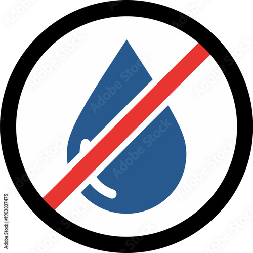 Prohibition sign indicating no water or liquid allowed in a circular emblem with a red diagonal stripe