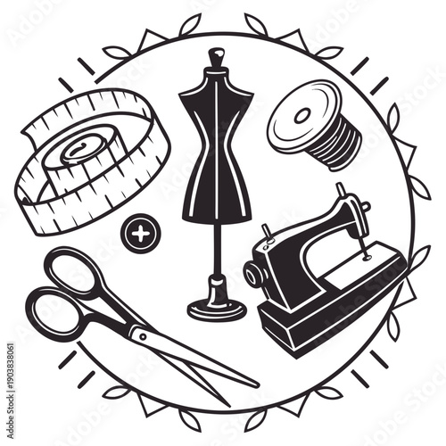 Sewing tools and equipment illustration Vector
