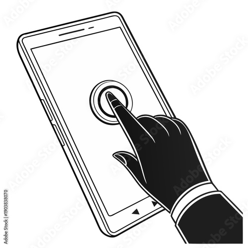 A hand pressing a button on a smartphone screen Vector