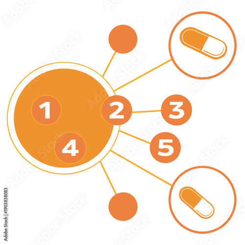 A diagram showing a network with medication icons Vector