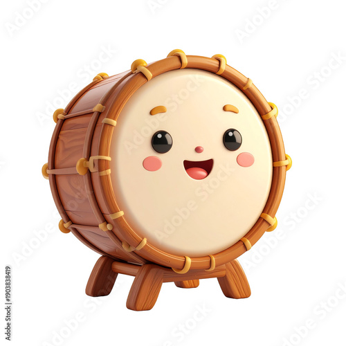 Cartoon Bedug Drum with Smiling Face on Transparent Background