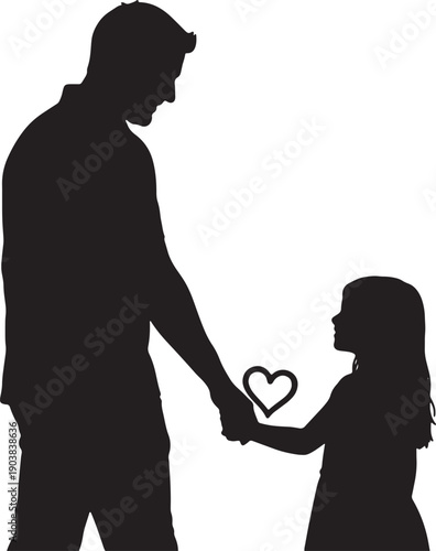 Father Holding Daughters Hand with Heart Symbol Silhouette