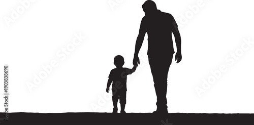 Father and Child Walking Hand in Hand Silhouette