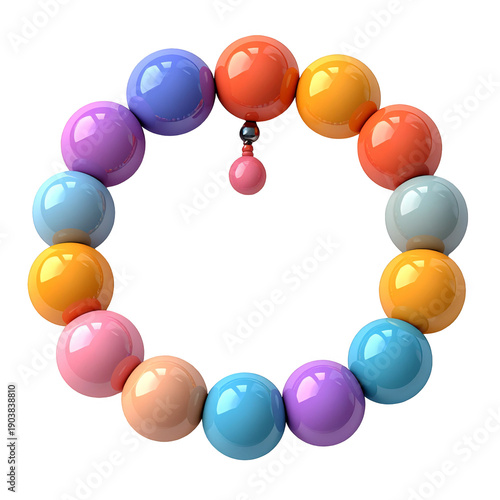 Circular Beaded Ornament in Pastel Colors on Transparent Background