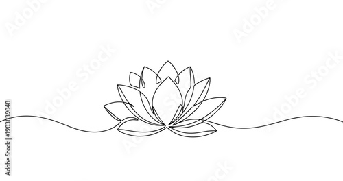 Minimalist one-line drawing of a lotus flower design art. No editable stroke