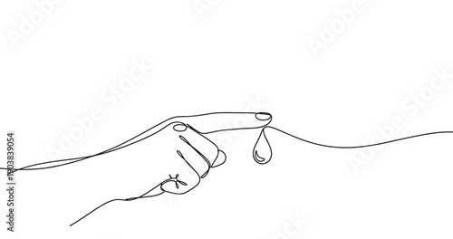 Minimalist line art of two hands touching with a tear drop. No editable stroke