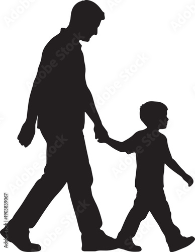 Father and Son Walking Holding Hands Silhouette