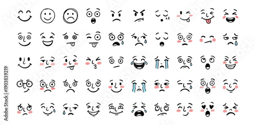 Cute Hand Drawn Doodle Everyday Objects Icon Set with Happy Smiling Faces Black and White Line Art Vector Collection of Daily Life Essentials