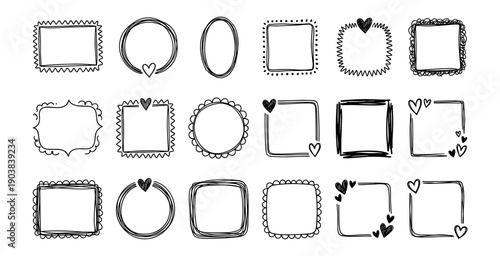 Hand Drawn Doodle Frames and Borders Set with Hearts Diverse Shapes Artistic Sketch Vector Collection for Text Photos Messages
