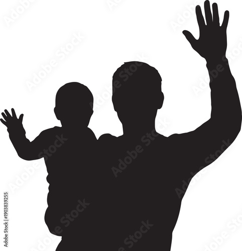Father Holding Baby Waving Silhouette