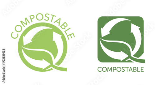 Compostable label in flat colors, circle and square shape