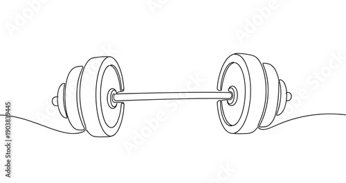 Black and white dumbbells line art illustrating weightlifting equipment. No editable stroke
