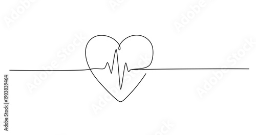 Minimalist continuous line heartbeat in heart shape drawing. No editable stroke