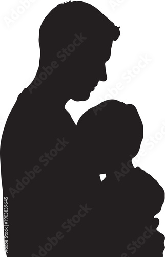 Father Holding Child Silhouette Isolated on White