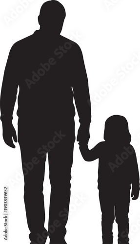 Father and Child Walking Holding Hands Silhouette