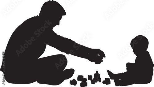Father and Child Playing with Toys on Floor Silhouette