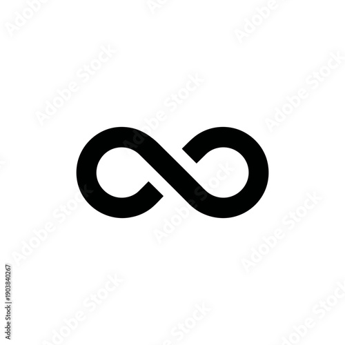 Black infinity symbol icon on white background. Limitless, eternal loop concept. Endless possibilities graphic design element.