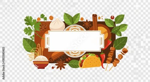 A Delicious Collage of Food Items and Herbs with a Central Blank Space for Text
