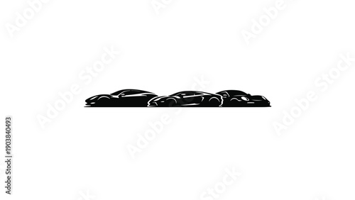 Three modern supercars silhouette line art illustration for automotive branding.