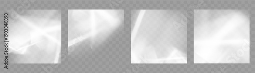 Crystal prism light flare background,transparent rainbow overlay with diamond neon glare effect and iridescent blur.