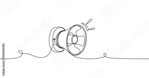 Continuous line drawing of a speaker exploding sound waves on white background. Non editable stroke
