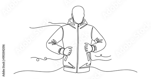 Continuous line drawing of person jogging in a jacket. Non editable stroke