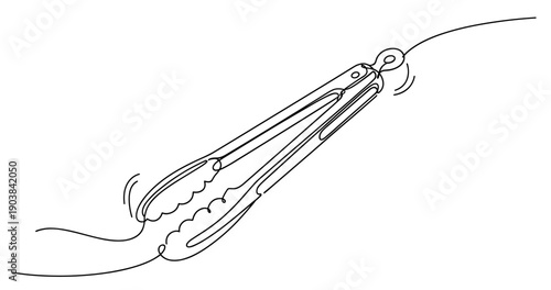 Line drawing of tongs grabbing noodles with dynamic motion lines. Non editable stroke