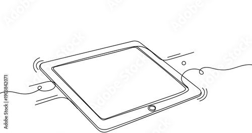 Outline drawing of tablet with motion lines on white background. Non editable stroke